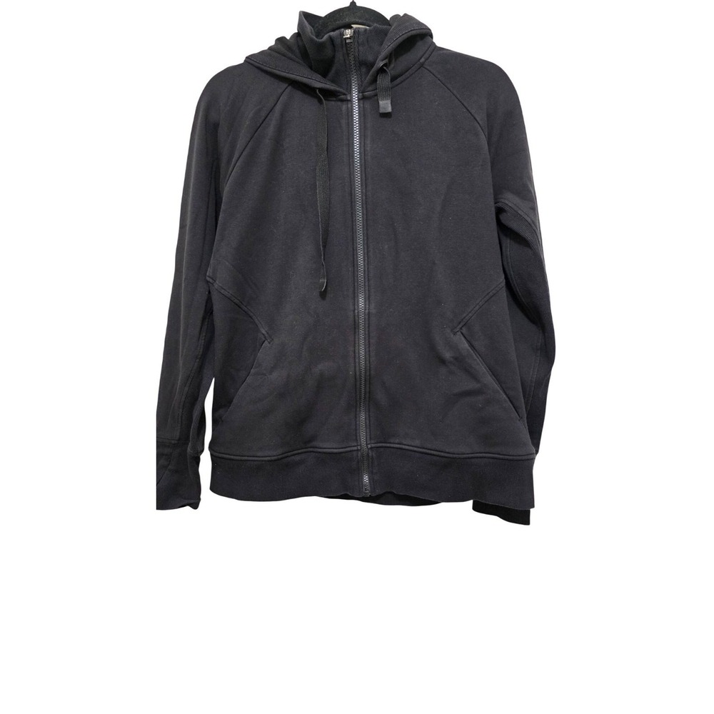 Athleta‎ Women's Black Full-Zip Hoodie Drawstring Hood Ribbed Cuffs Size L